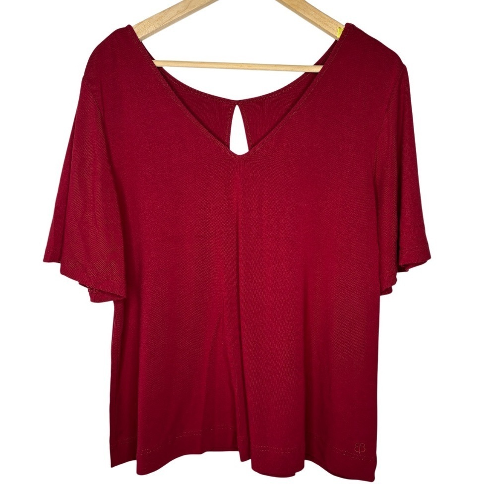 Betabrand | Red V-Neck Flutter Sleeve Top | XL